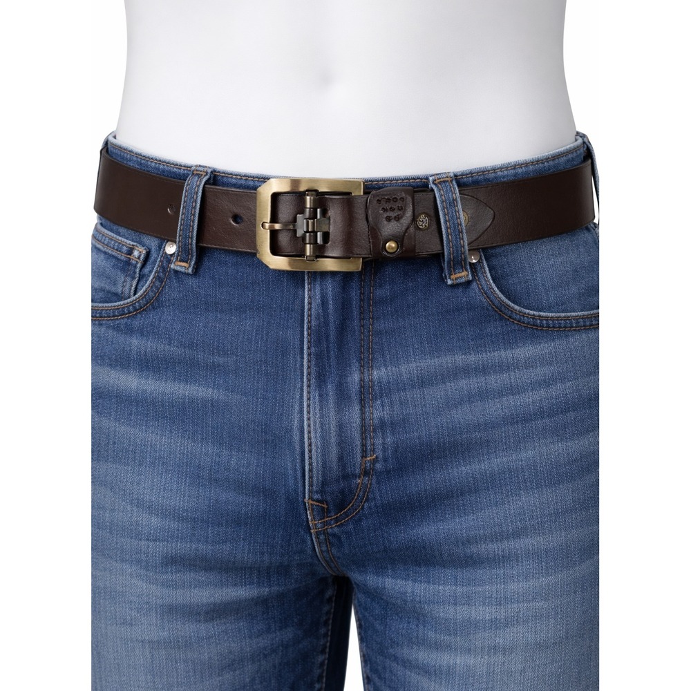 Bison Denim Mens Dark Brown 100% Leather‎ Belt Brass Roller Buckle Size 46 115cm - Picture 9 of 9